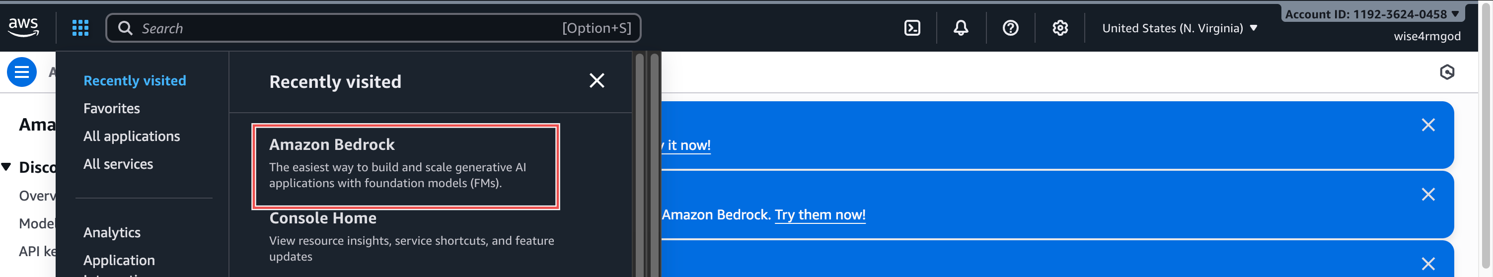 Amazon Bedrock console dashboard