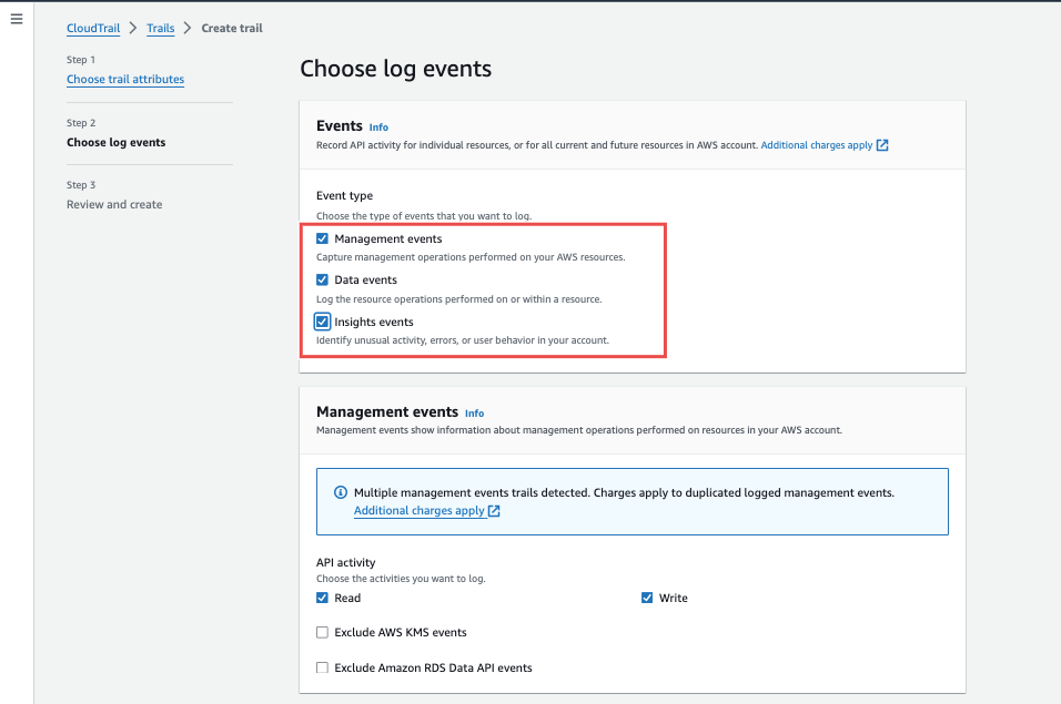Select all events type