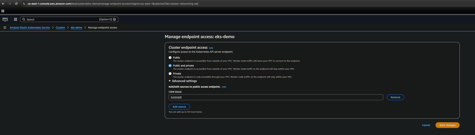 Managing Endpoint Access in EKS Cluster