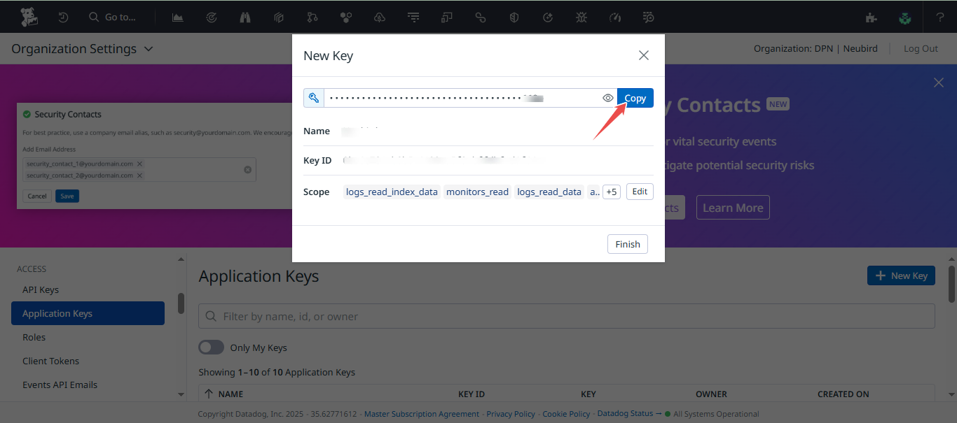 Copy Datadog application key