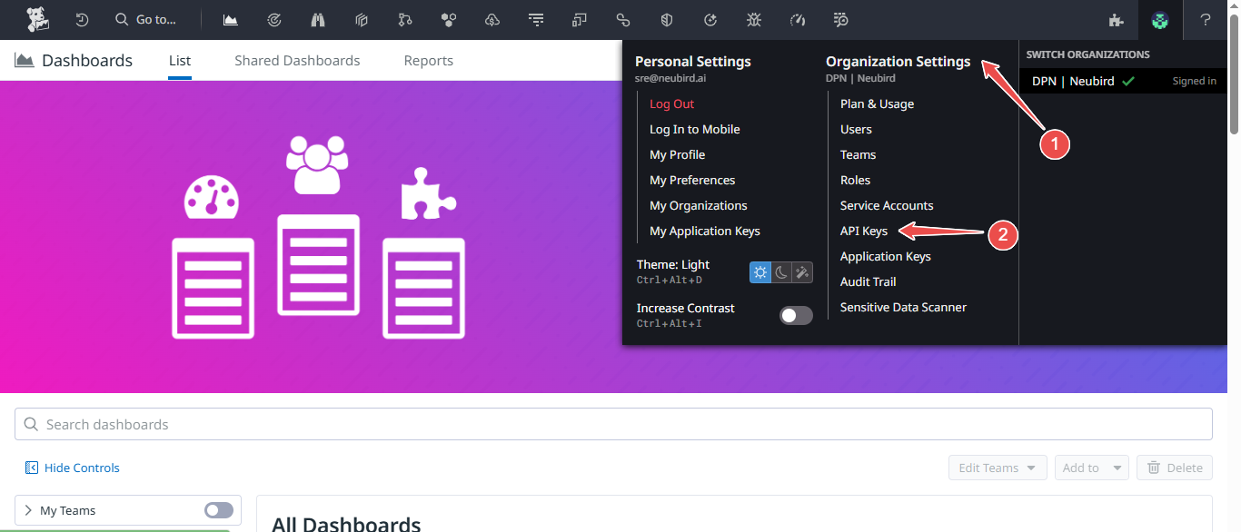 Datadog organization settings