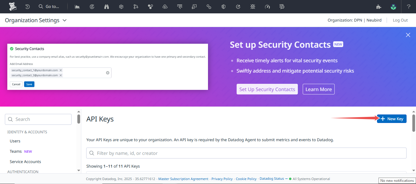 Datadog generate new API key