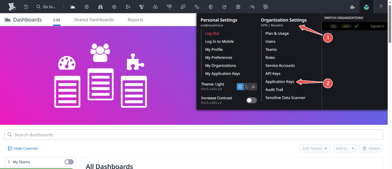 Datadog organization settings