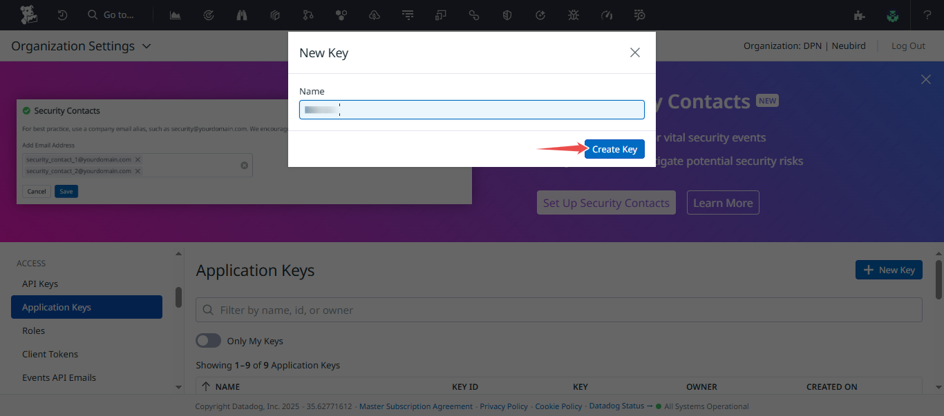 Enter Application key name