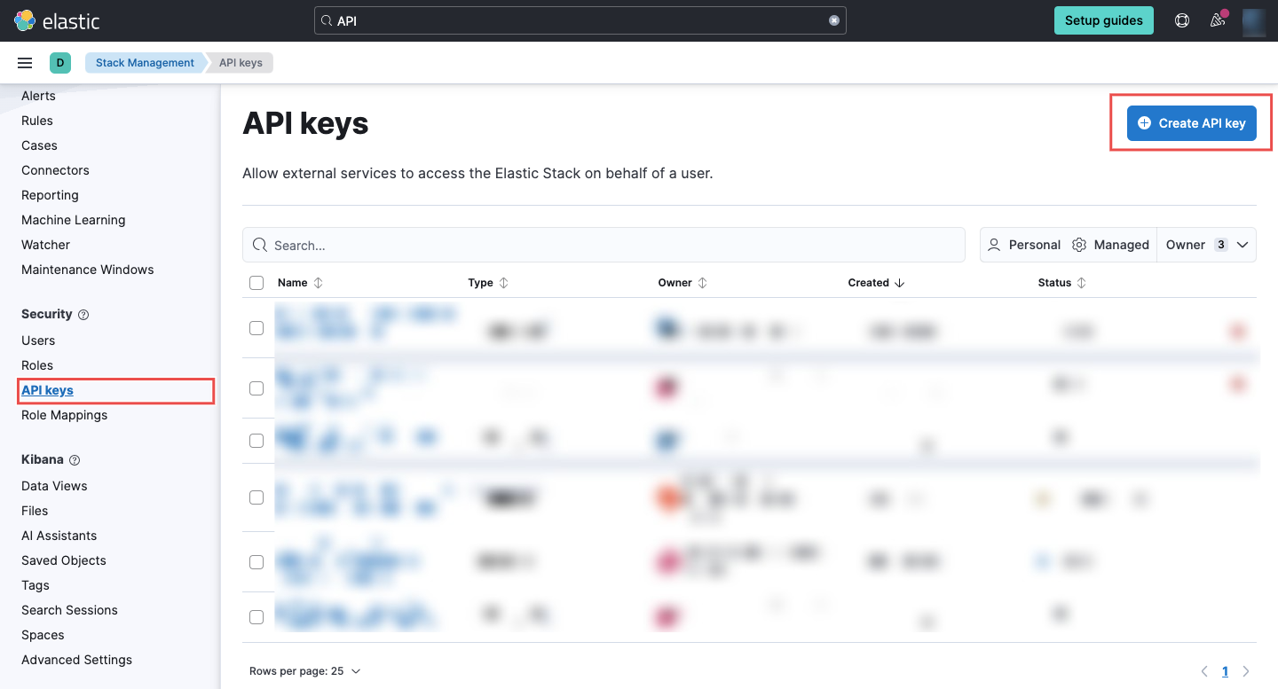 Create Elastic API key
