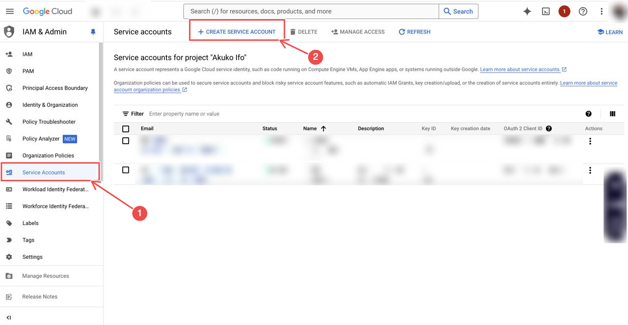 Create a new service account