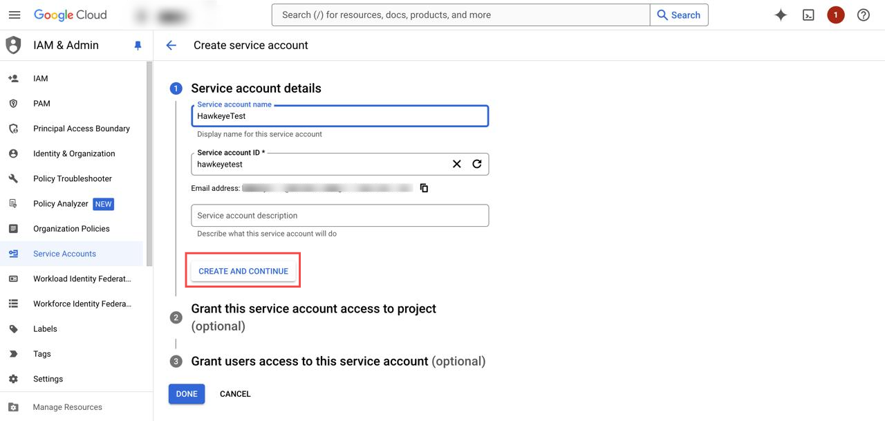 Configure service account