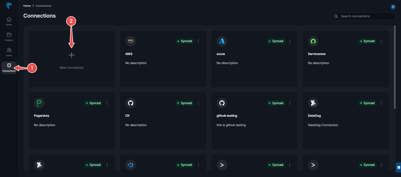 GitHub connection dashboard page