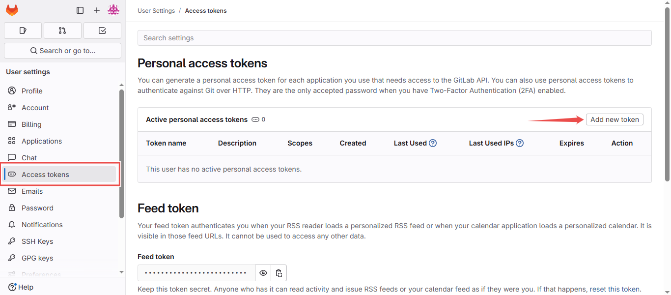 Gitlab new token