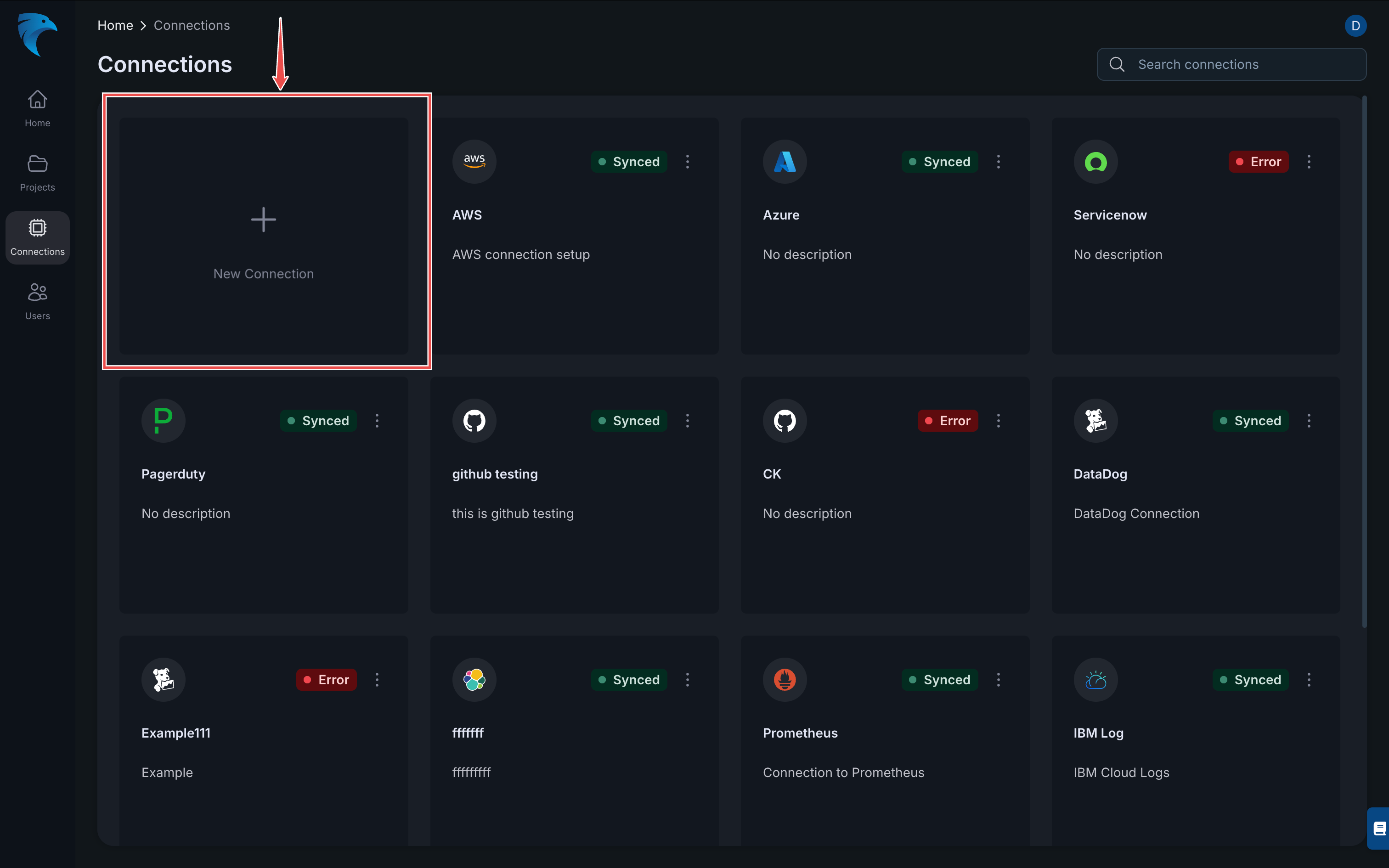 IBM Cloud Hawkeye create connection page