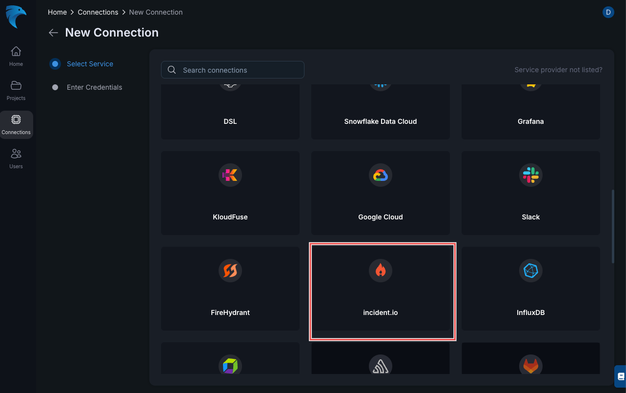 Incident selection page