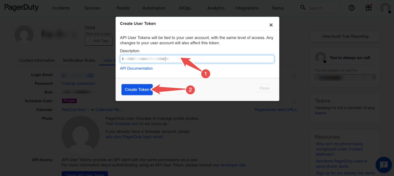 pagerduty user token description