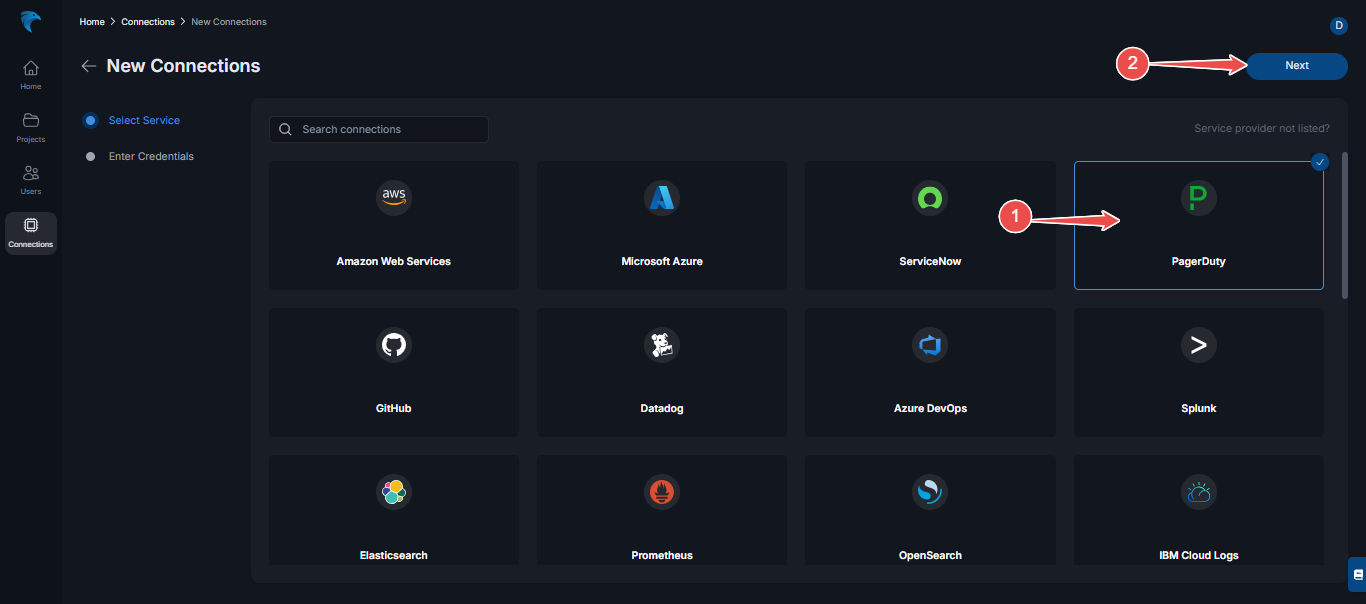 Select PagerDuty connection