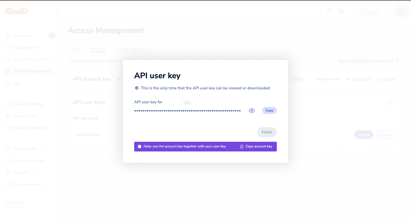 Copy the API user key