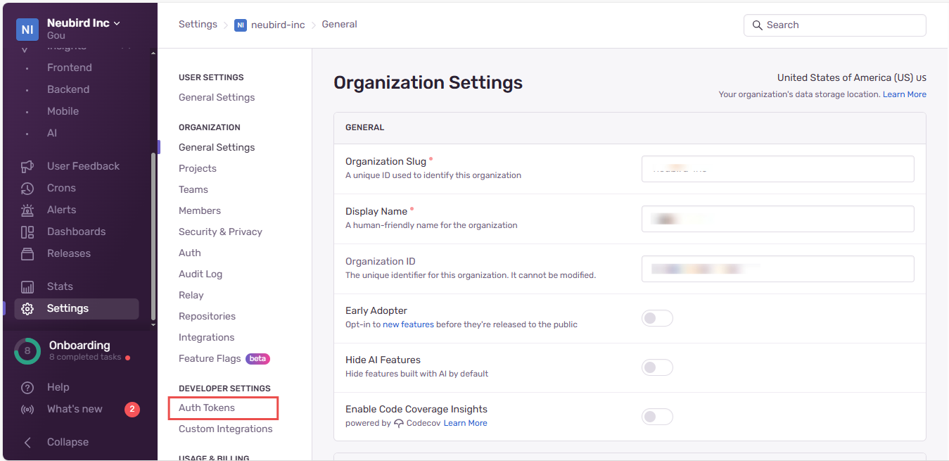 Sentry Developer settings