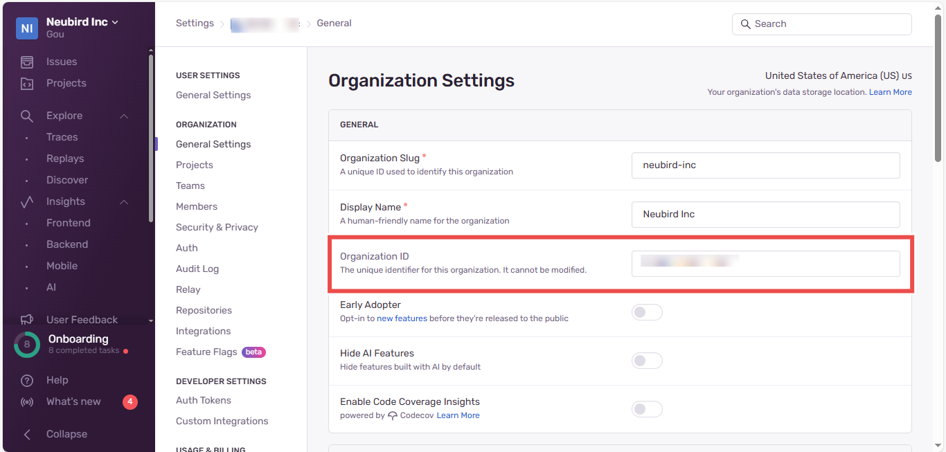 Copy organization ID