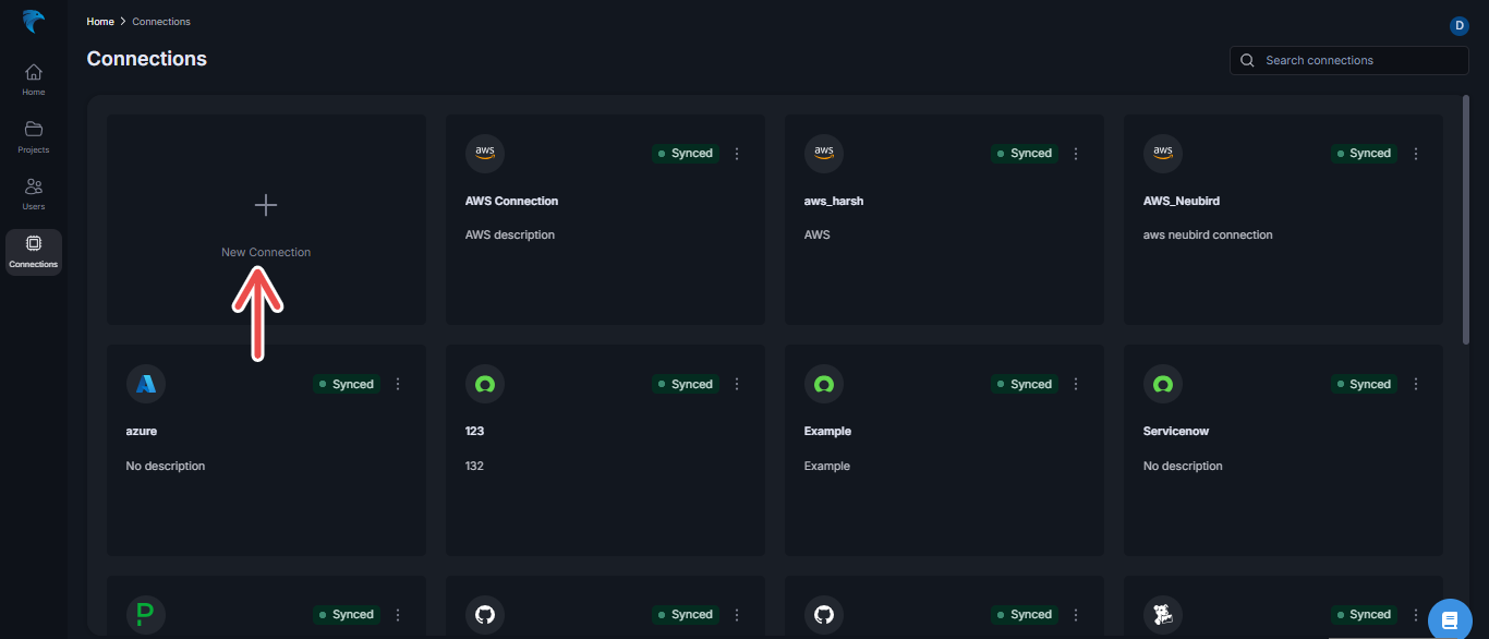 Create New Sentry connection dashboard
