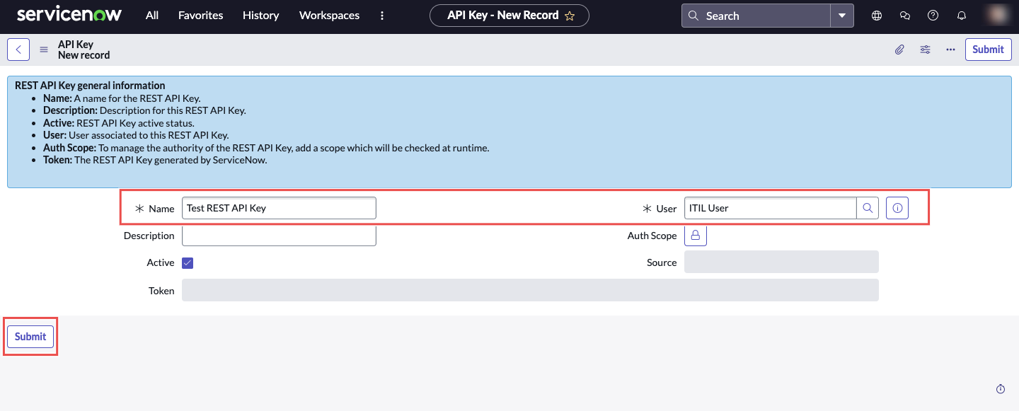 Enter Rest API details