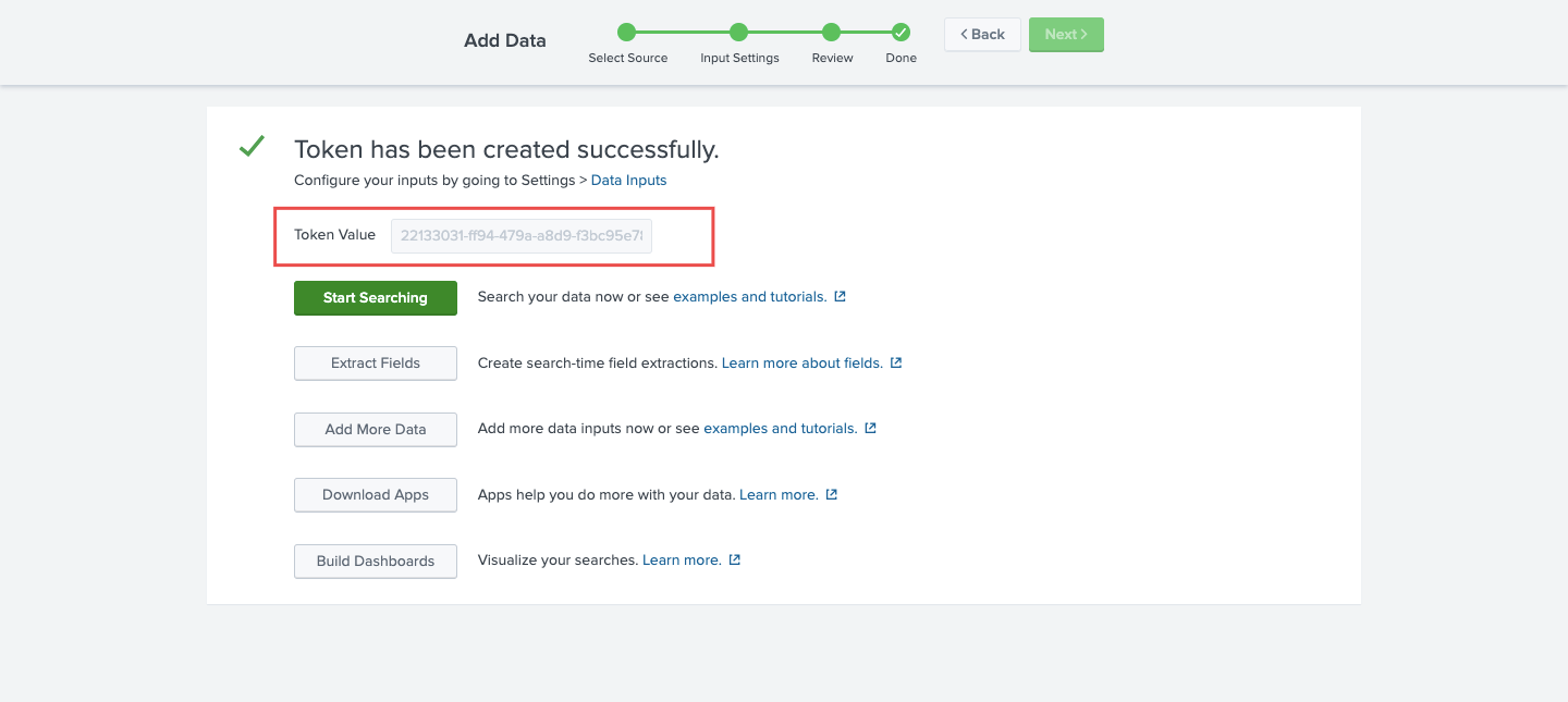 Copy Splunk Cloud API key