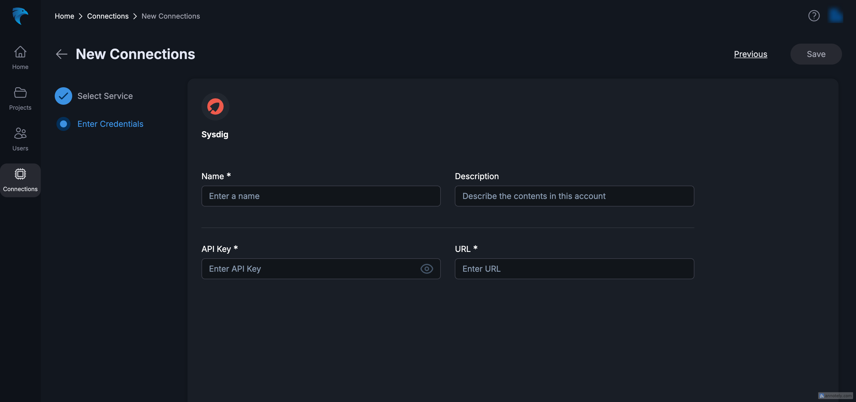 Enter connection details